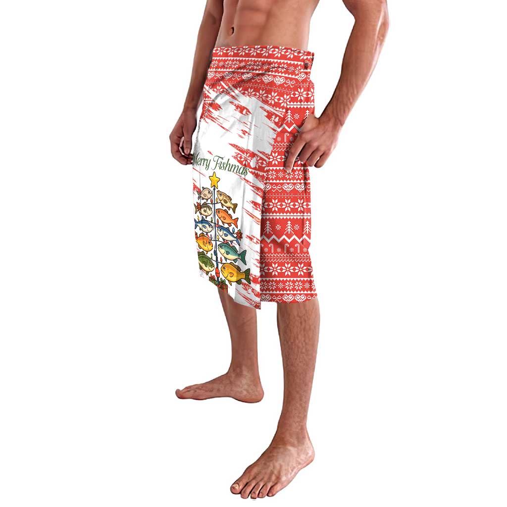 Christmas Fishing Lavalava with Santa Claus Fish Tree and Red Snowflake Pattern - Wonder Print Shop