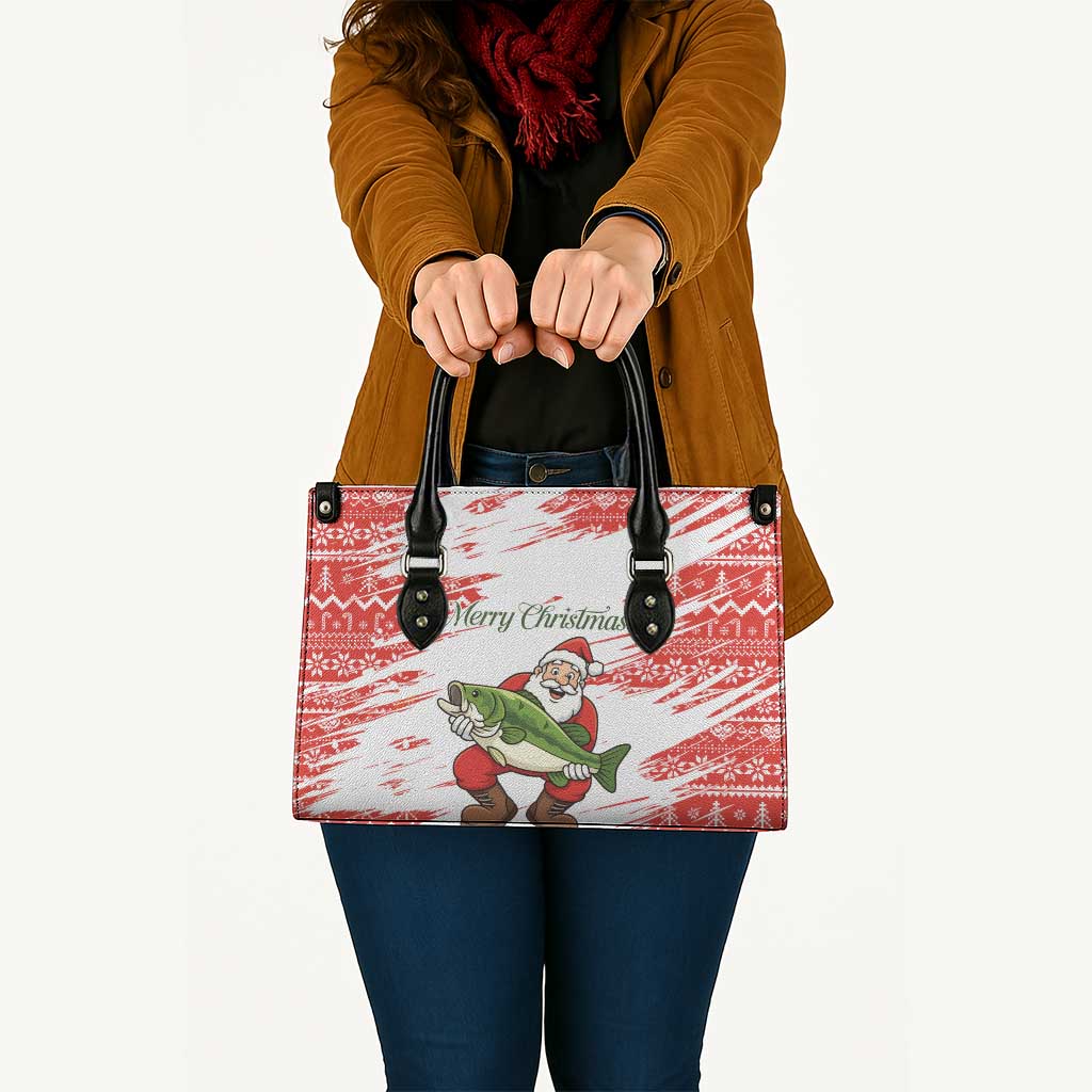 Christmas Fishing Leather Bag with Santa Claus Fish Tree and Red Snowflake Pattern - Wonder Print Shop
