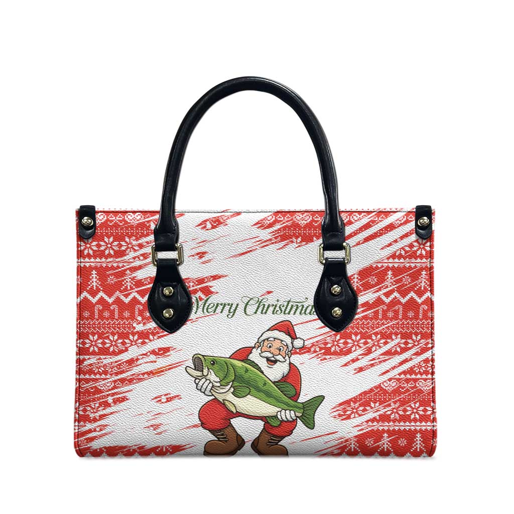 Christmas Fishing Leather Bag with Santa Claus Fish Tree and Red Snowflake Pattern - Wonder Print Shop