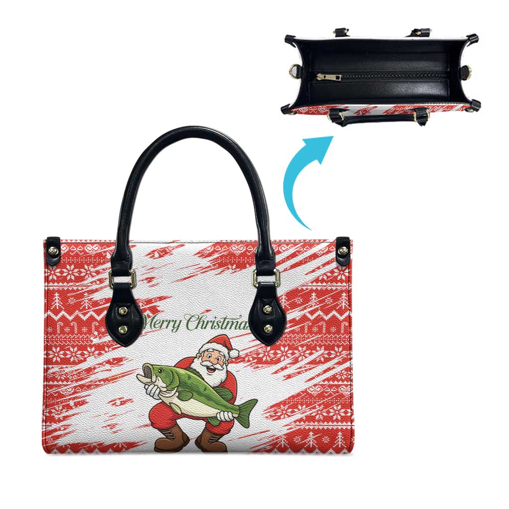 Christmas Fishing Leather Bag with Santa Claus Fish Tree and Red Snowflake Pattern - Wonder Print Shop