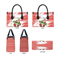 Christmas Fishing Leather Bag with Santa Claus Fish Tree and Red Snowflake Pattern - Wonder Print Shop