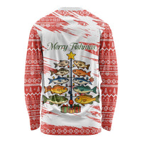 Christmas Fishing Long Sleeve Shirt with Santa Claus Fish Tree and Red Snowflake Pattern - Wonder Print Shop
