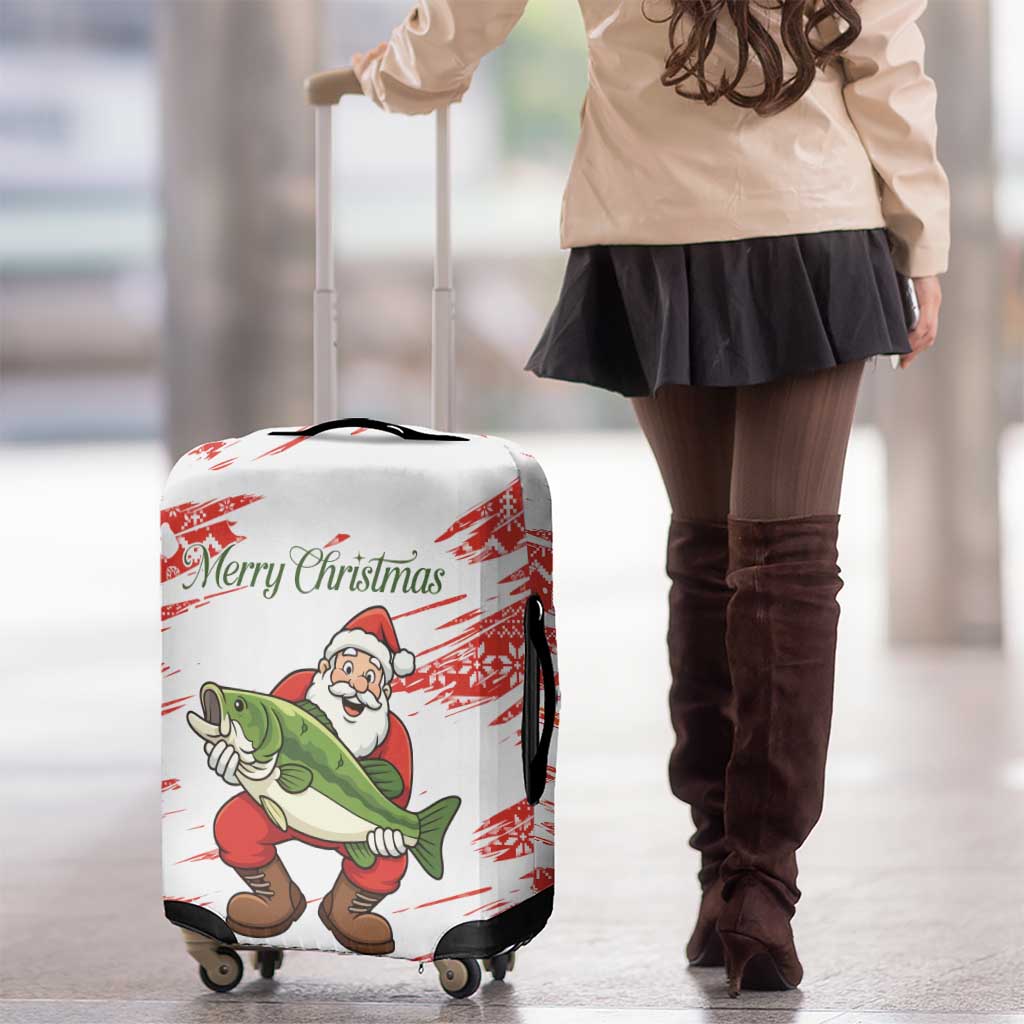 Christmas Fishing Luggage Cover with Santa Claus Fish Tree and Red Snowflake Pattern - Wonder Print Shop