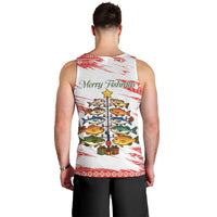 Christmas Fishing Men Tank Top with Santa Claus Fish Tree and Red Snowflake Pattern - Wonder Print Shop