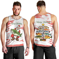 Christmas Fishing Men Tank Top with Santa Claus Fish Tree and Red Snowflake Pattern - Wonder Print Shop