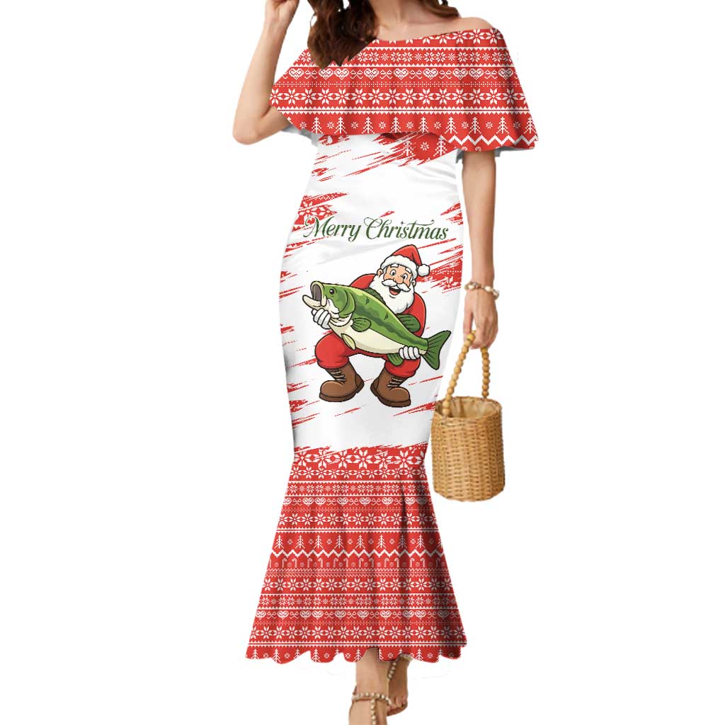 Christmas Fishing Mermaid Dress with Santa Claus Fish Tree and Red Snowflake Pattern - Wonder Print Shop