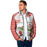 Christmas Fishing Padded Jacket with Santa Claus Fish Tree and Red Snowflake Pattern - Wonder Print Shop