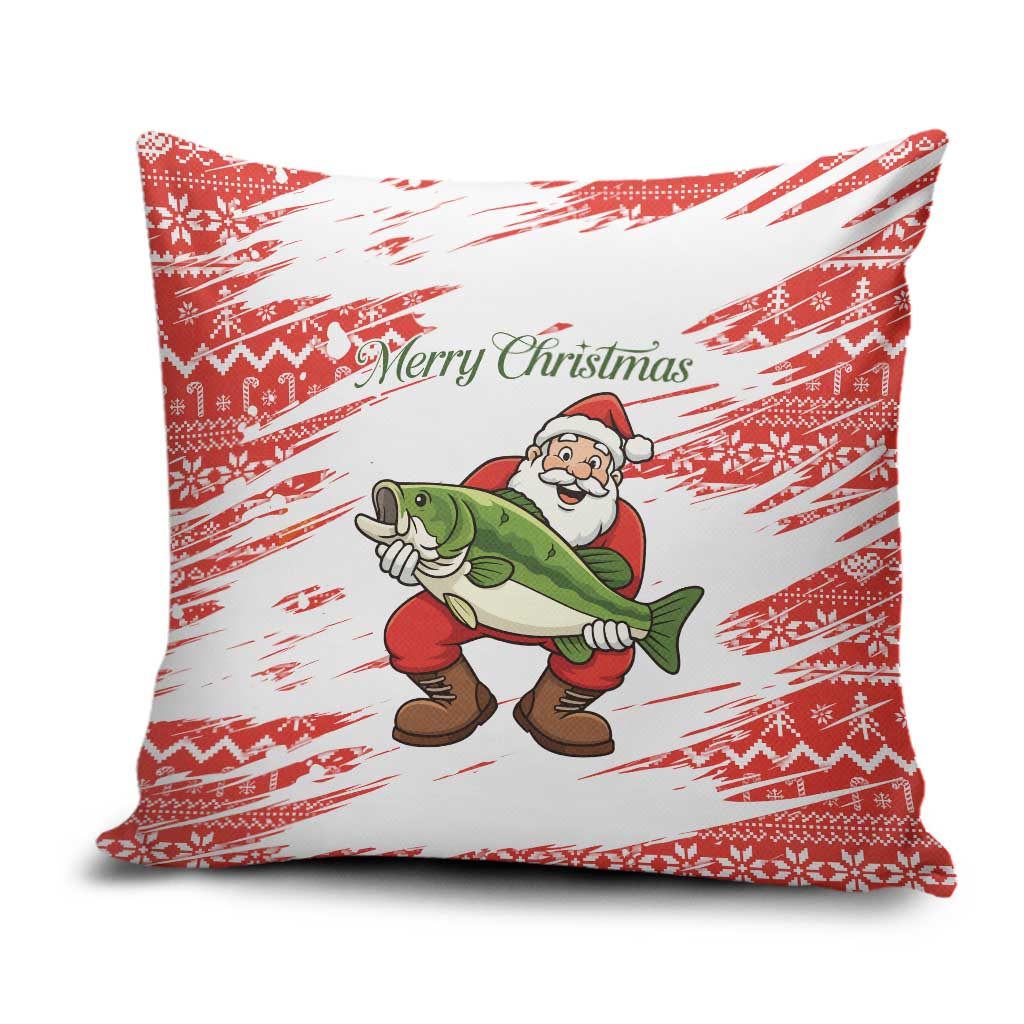 Christmas Fishing Pillow Cover with Santa Claus Fish Tree and Red Snowflake Pattern - Wonder Print Shop
