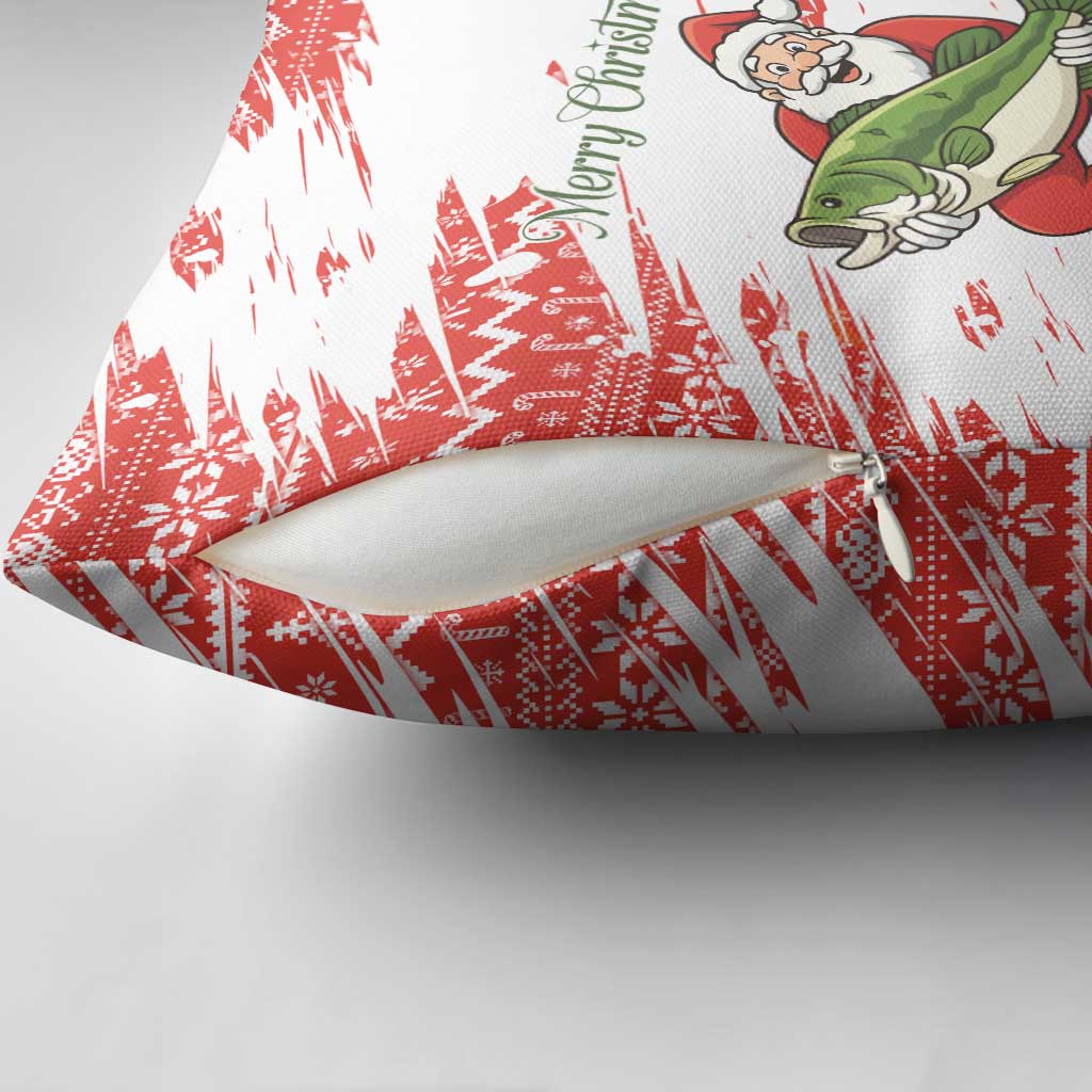 Christmas Fishing Pillow Cover with Santa Claus Fish Tree and Red Snowflake Pattern - Wonder Print Shop
