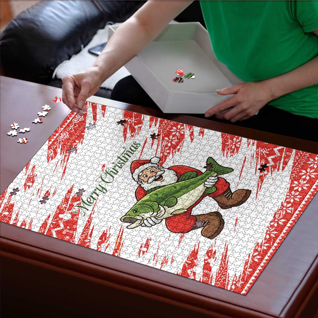 Christmas Fishing Puzzle with Santa Claus Fish Tree and Red Snowflake Pattern - Wonder Print Shop