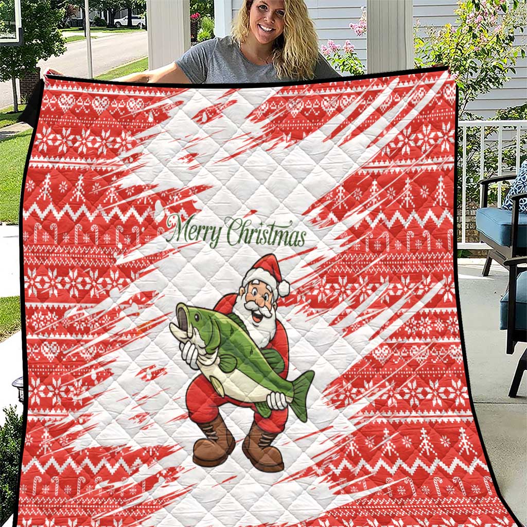 Christmas Fishing Quilt with Santa Claus Fish Tree and Red Snowflake Pattern - Wonder Print Shop