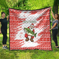 Christmas Fishing Quilt with Santa Claus Fish Tree and Red Snowflake Pattern - Wonder Print Shop
