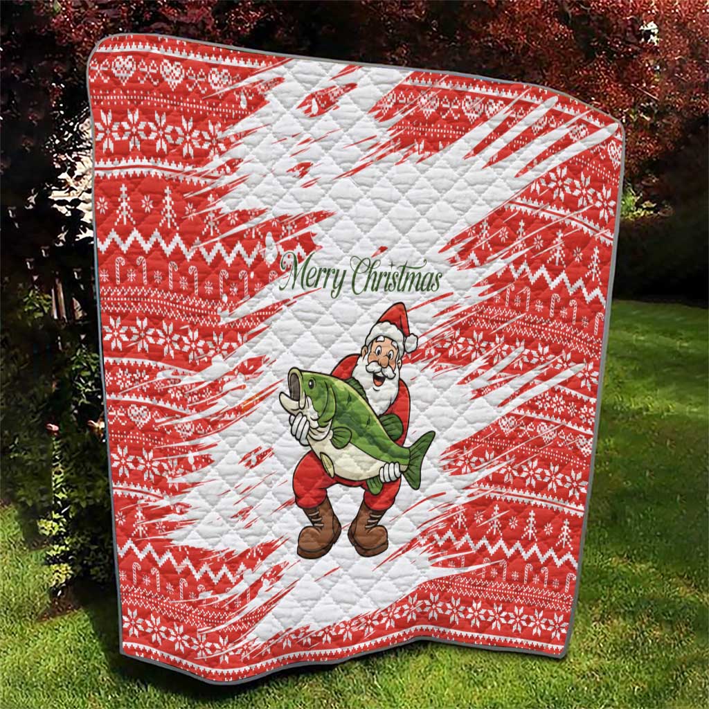 Christmas Fishing Quilt with Santa Claus Fish Tree and Red Snowflake Pattern - Wonder Print Shop