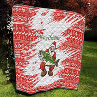 Christmas Fishing Quilt with Santa Claus Fish Tree and Red Snowflake Pattern - Wonder Print Shop