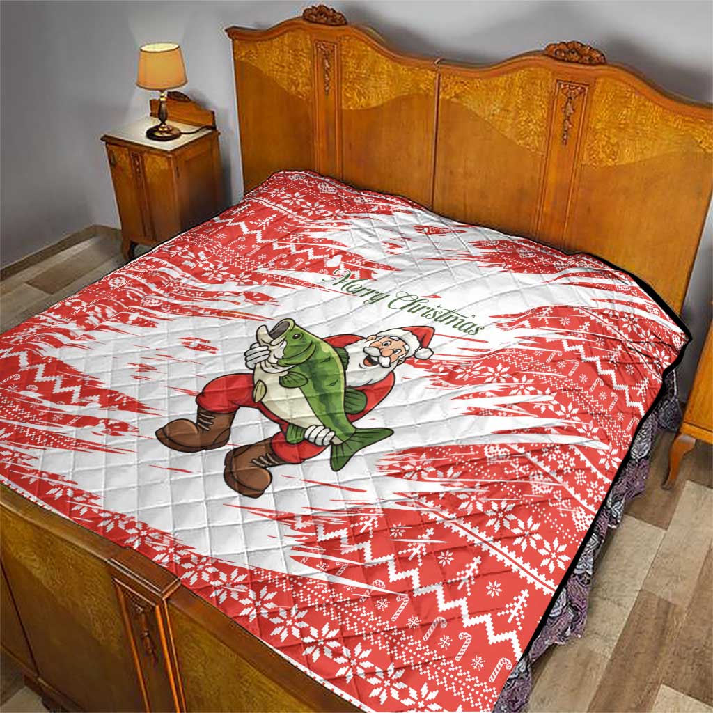 Christmas Fishing Quilt with Santa Claus Fish Tree and Red Snowflake Pattern - Wonder Print Shop