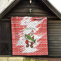 Christmas Fishing Quilt with Santa Claus Fish Tree and Red Snowflake Pattern - Wonder Print Shop