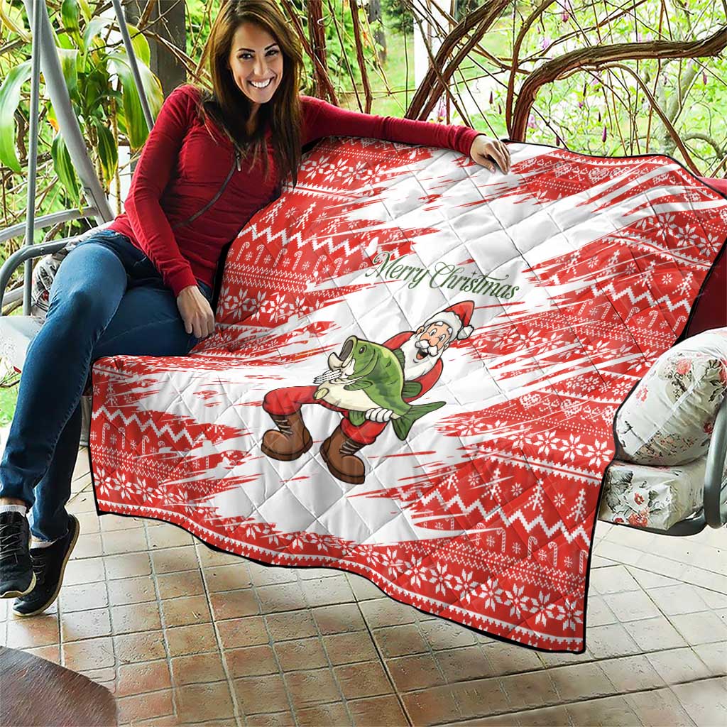 Christmas Fishing Quilt with Santa Claus Fish Tree and Red Snowflake Pattern - Wonder Print Shop