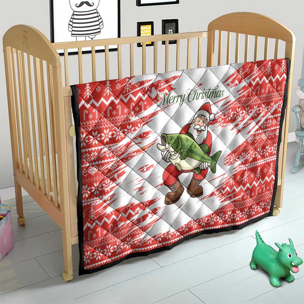 Christmas Fishing Quilt with Santa Claus Fish Tree and Red Snowflake Pattern - Wonder Print Shop