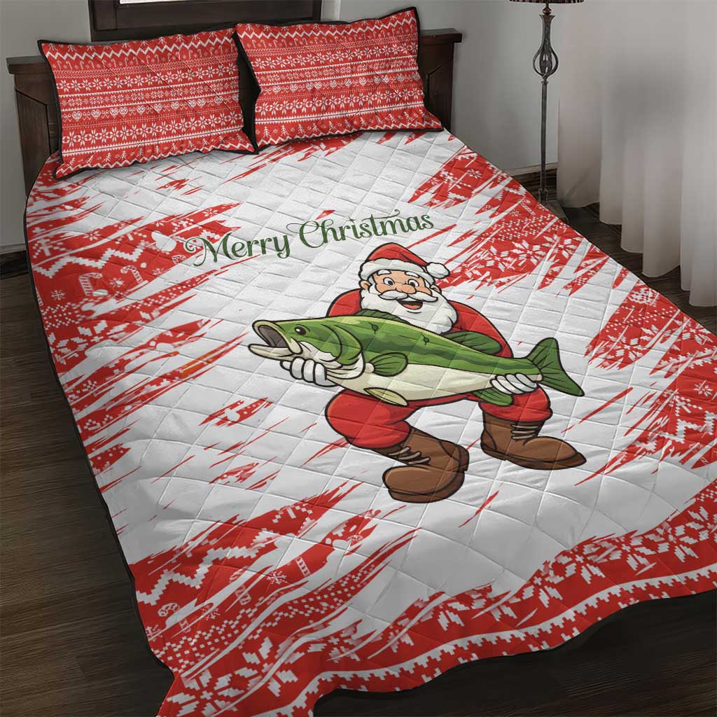Christmas Fishing Quilt Bed Set with Santa Claus Fish Tree and Red Snowflake Pattern - Wonder Print Shop