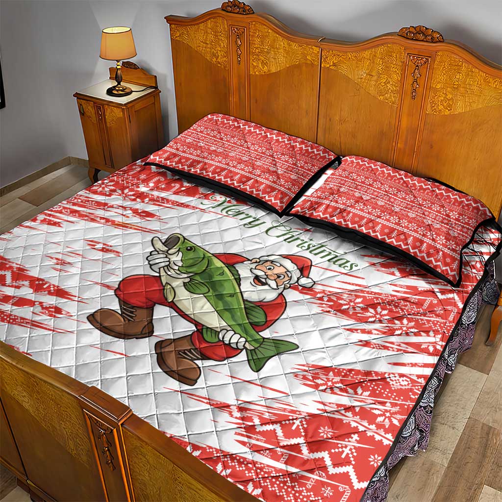 Christmas Fishing Quilt Bed Set with Santa Claus Fish Tree and Red Snowflake Pattern - Wonder Print Shop