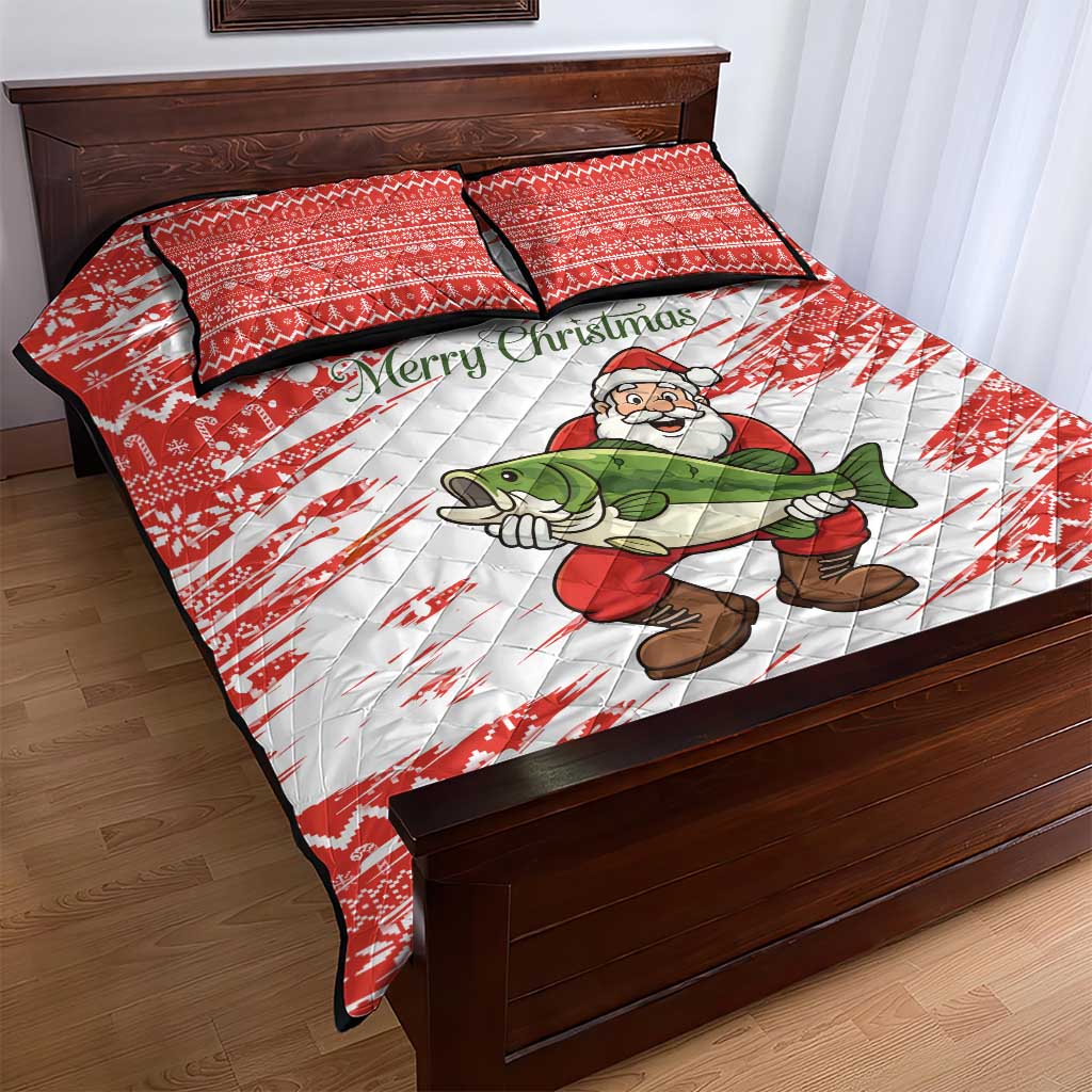 Christmas Fishing Quilt Bed Set with Santa Claus Fish Tree and Red Snowflake Pattern - Wonder Print Shop