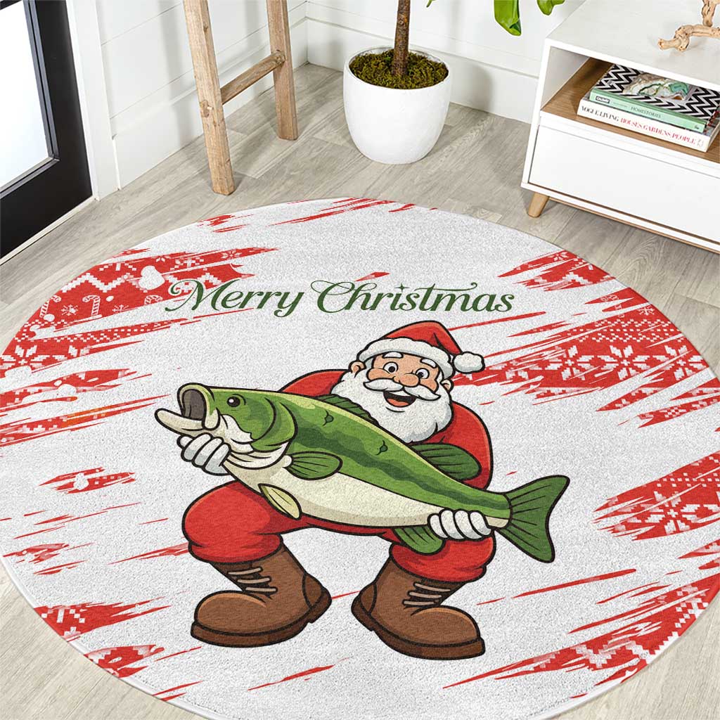 Christmas Fishing Round Carpet with Santa Claus Fish Tree and Red Snowflake Pattern - Wonder Print Shop