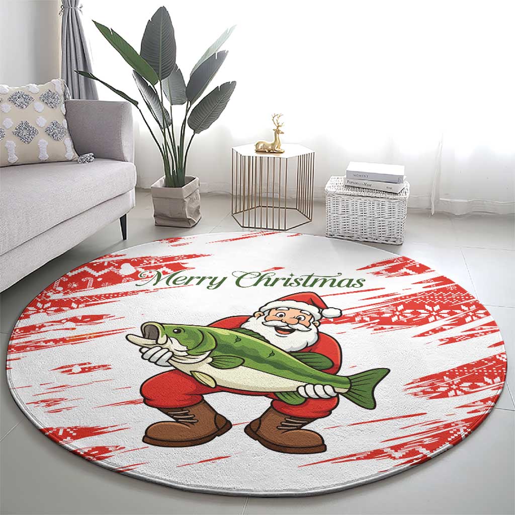 Christmas Fishing Round Carpet with Santa Claus Fish Tree and Red Snowflake Pattern - Wonder Print Shop