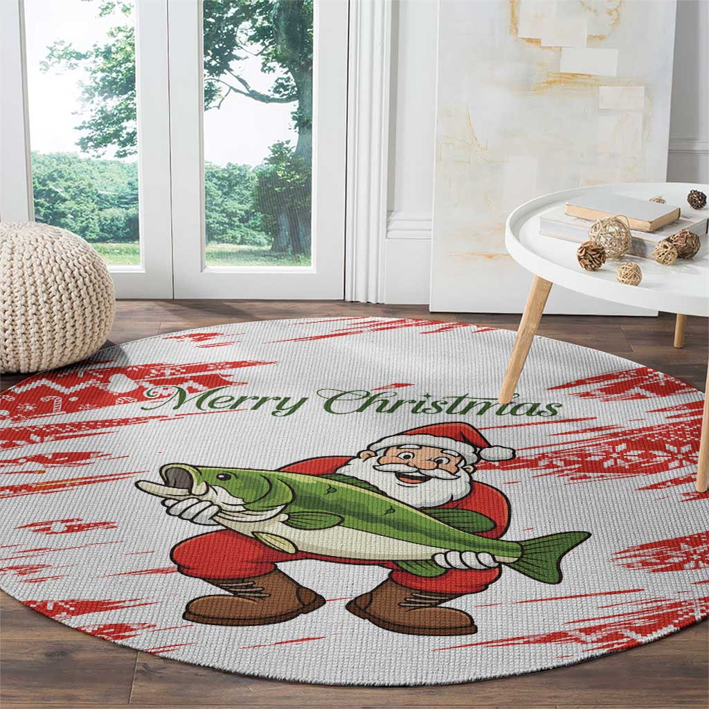 Christmas Fishing Round Carpet with Santa Claus Fish Tree and Red Snowflake Pattern - Wonder Print Shop