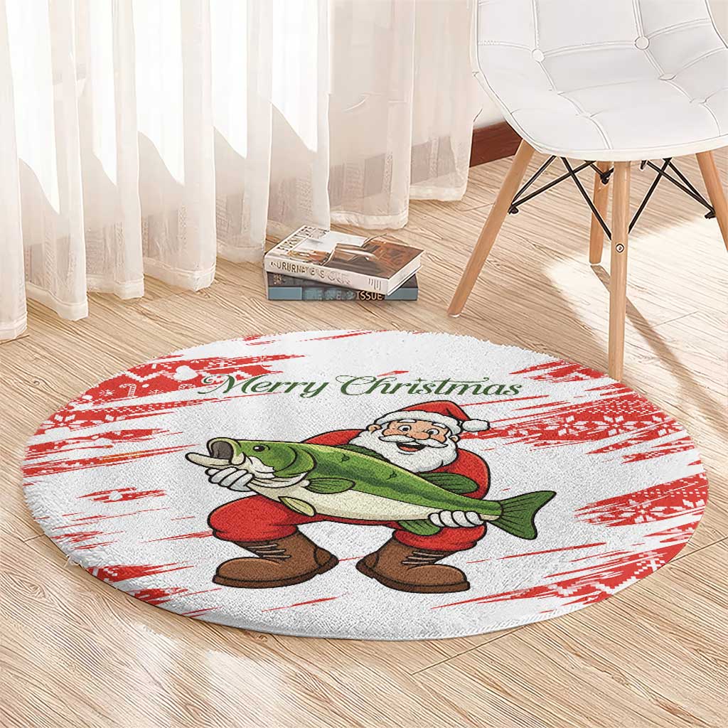 Christmas Fishing Round Carpet with Santa Claus Fish Tree and Red Snowflake Pattern - Wonder Print Shop