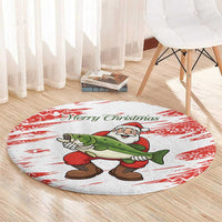 Christmas Fishing Round Carpet with Santa Claus Fish Tree and Red Snowflake Pattern - Wonder Print Shop