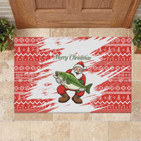 Christmas Fishing Rubber Doormat with Santa Claus Fish Tree and Red Snowflake Pattern - Wonder Print Shop