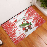 Christmas Fishing Rubber Doormat with Santa Claus Fish Tree and Red Snowflake Pattern - Wonder Print Shop