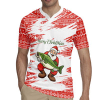 Christmas Fishing Rugby Jersey with Santa Claus Fish Tree and Red Snowflake Pattern - Wonder Print Shop