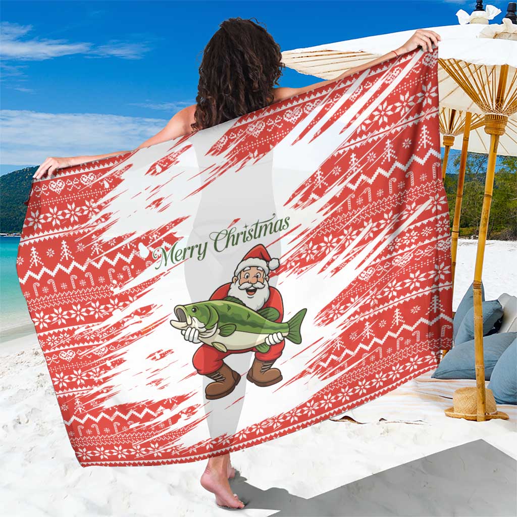 Christmas Fishing Sarong with Santa Claus Fish Tree and Red Snowflake Pattern - Wonder Print Shop