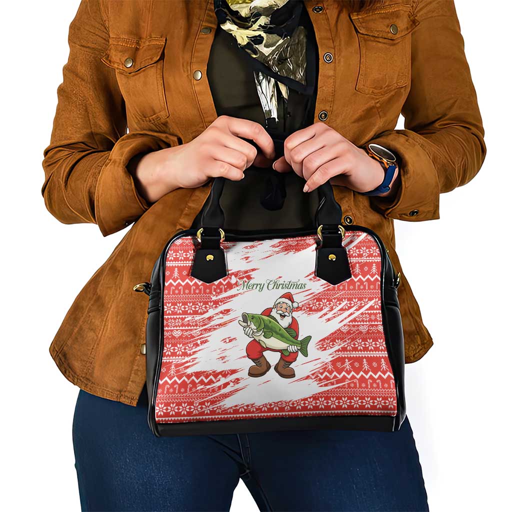 Christmas Fishing Shoulder Handbag with Santa Claus Fish Tree and Red Snowflake Pattern - Wonder Print Shop