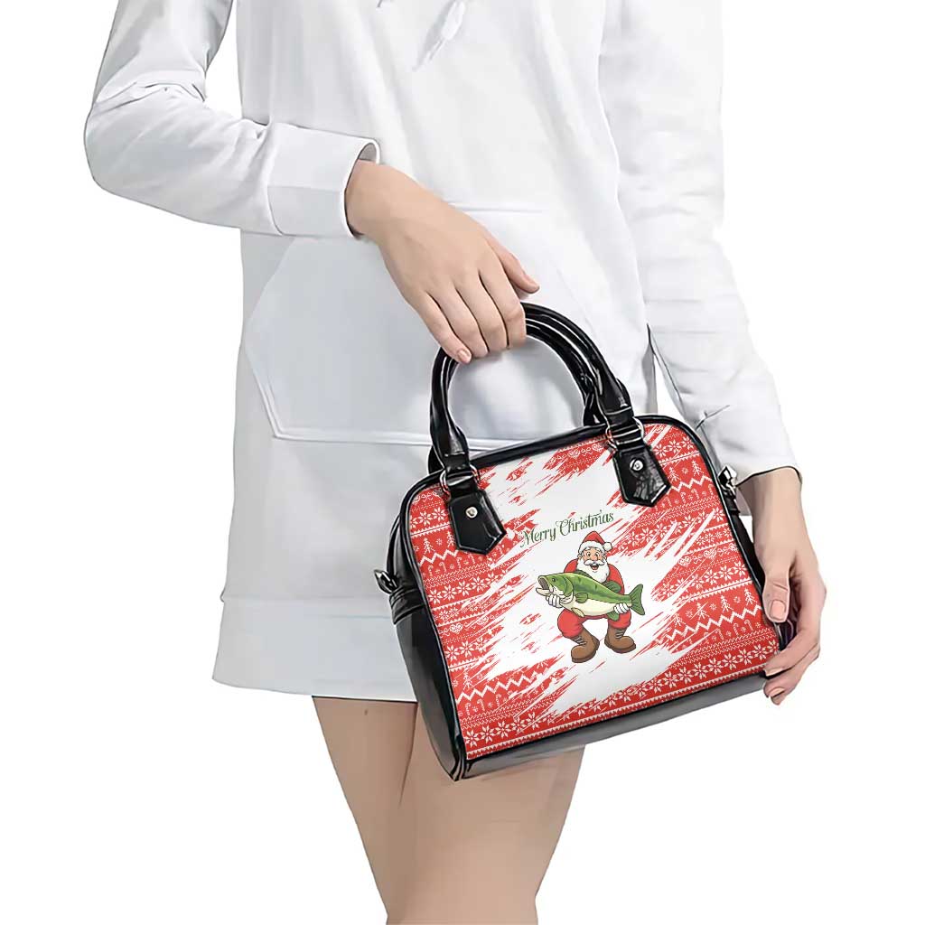 Christmas Fishing Shoulder Handbag with Santa Claus Fish Tree and Red Snowflake Pattern - Wonder Print Shop