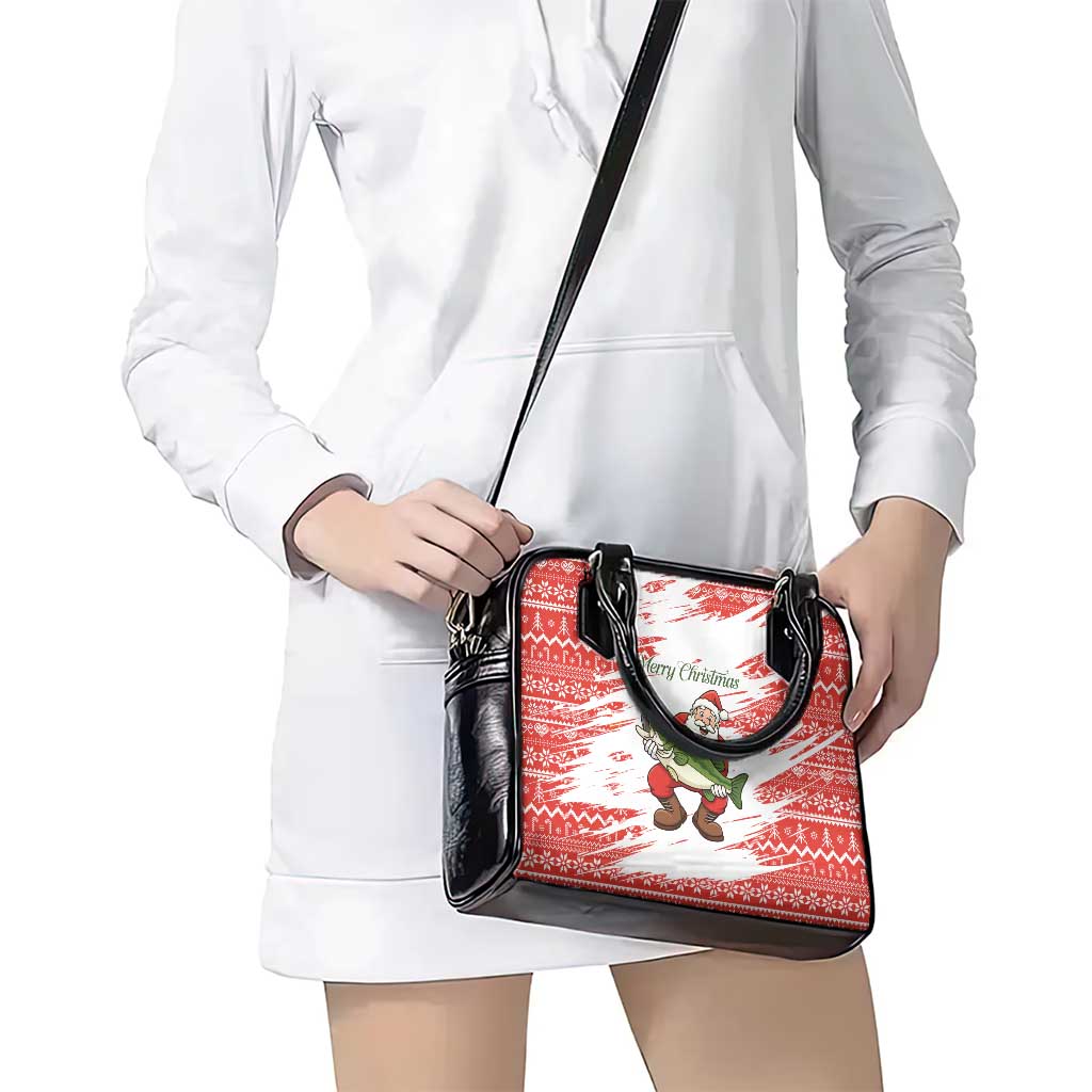 Christmas Fishing Shoulder Handbag with Santa Claus Fish Tree and Red Snowflake Pattern - Wonder Print Shop
