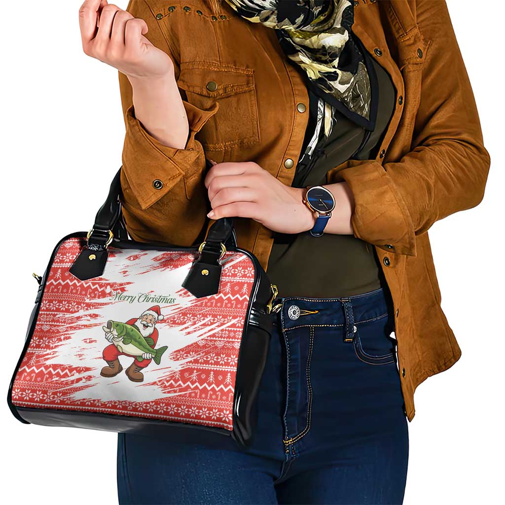 Christmas Fishing Shoulder Handbag with Santa Claus Fish Tree and Red Snowflake Pattern - Wonder Print Shop