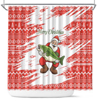 Christmas Fishing Shower Curtain with Santa Claus Fish Tree and Red Snowflake Pattern - Wonder Print Shop