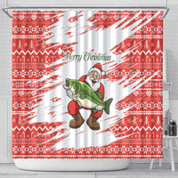 Christmas Fishing Shower Curtain with Santa Claus Fish Tree and Red Snowflake Pattern - Wonder Print Shop