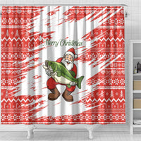 Christmas Fishing Shower Curtain with Santa Claus Fish Tree and Red Snowflake Pattern - Wonder Print Shop