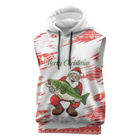 Christmas Fishing Sleeveless Hoodie with Santa Claus Fish Tree and Red Snowflake Pattern - Wonder Print Shop