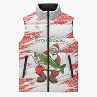 Christmas Fishing Sleeveless Puffer Jacket with Santa Claus Fish Tree and Red Snowflake Pattern - Wonder Print Shop
