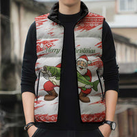 Christmas Fishing Sleeveless Puffer Jacket with Santa Claus Fish Tree and Red Snowflake Pattern - Wonder Print Shop