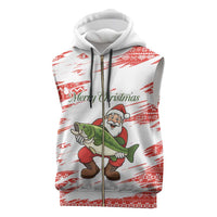 Christmas Fishing Sleeveless Zip Hoodie with Santa Claus Fish Tree and Red Snowflake Pattern - Wonder Print Shop