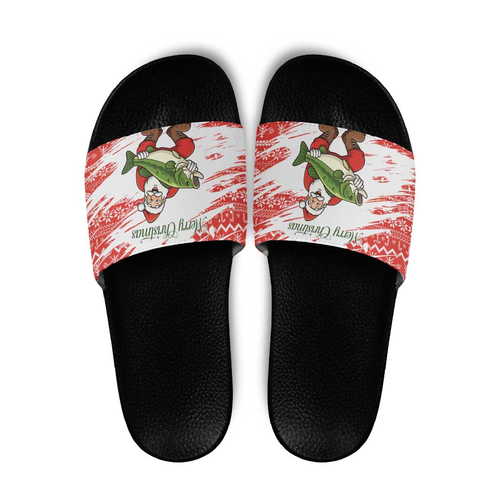 Christmas Fishing Slide Sandals with Santa Claus Fish Tree and Red Snowflake Pattern - Wonder Print Shop
