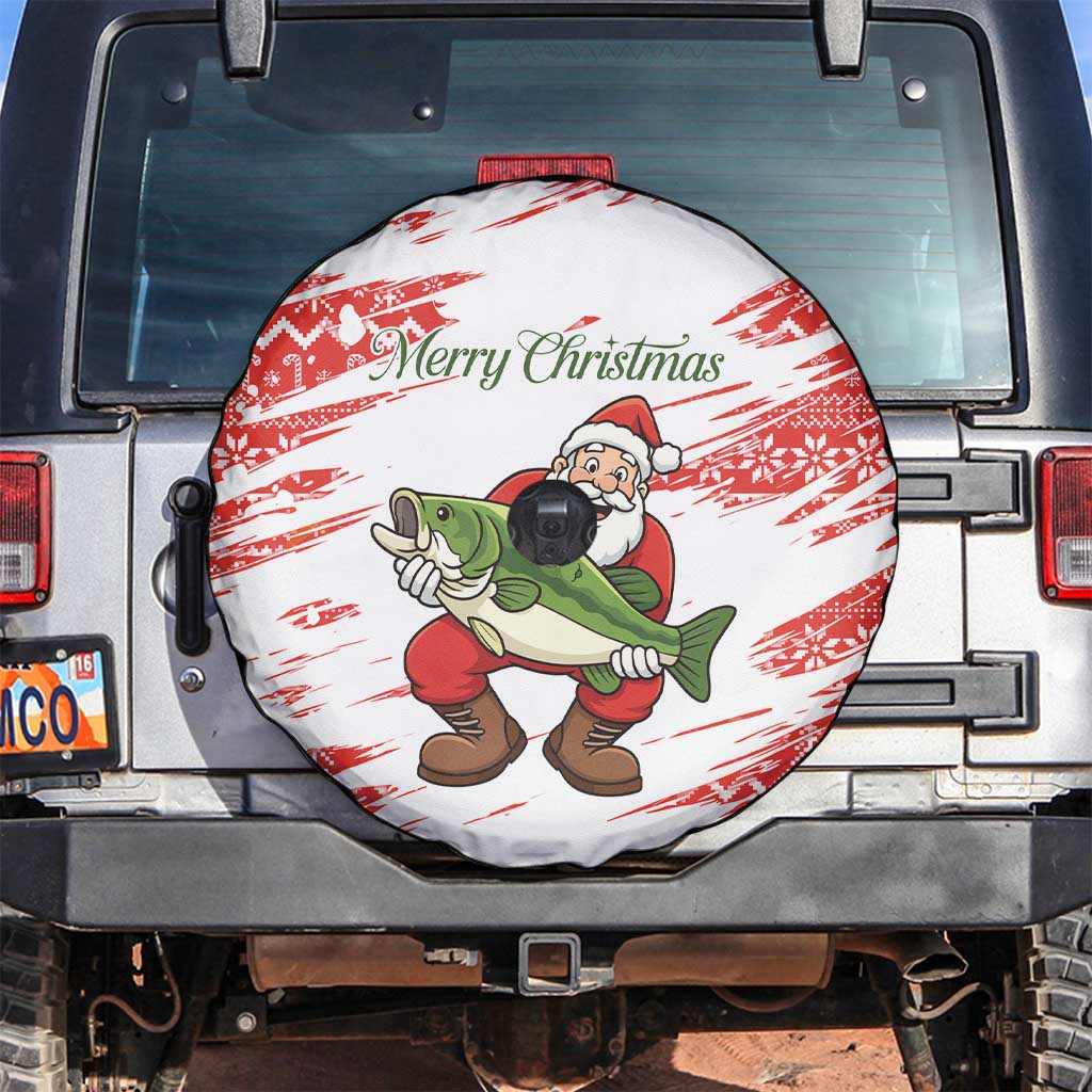 Christmas Fishing Spare Tire Cover with Santa Claus Fish Tree and Red Snowflake Pattern - Wonder Print Shop