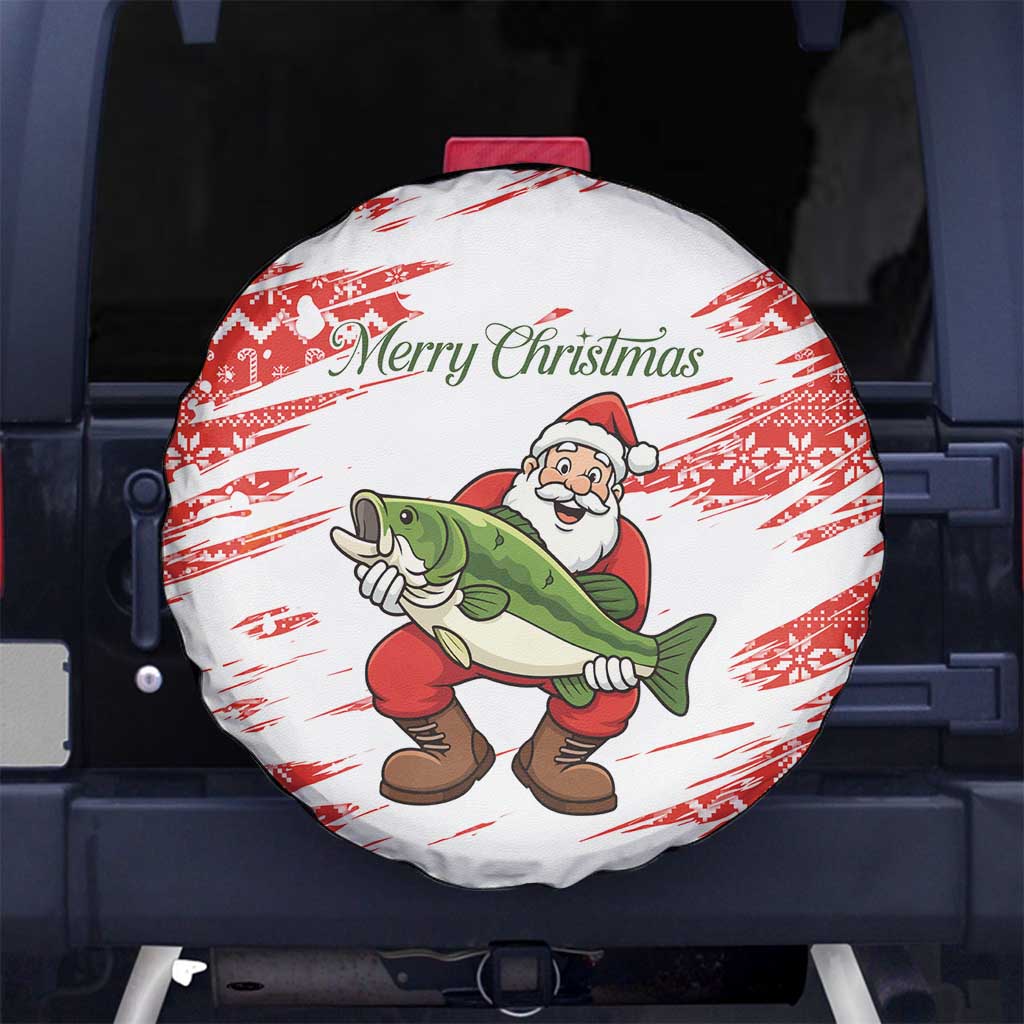 Christmas Fishing Spare Tire Cover with Santa Claus Fish Tree and Red Snowflake Pattern - Wonder Print Shop