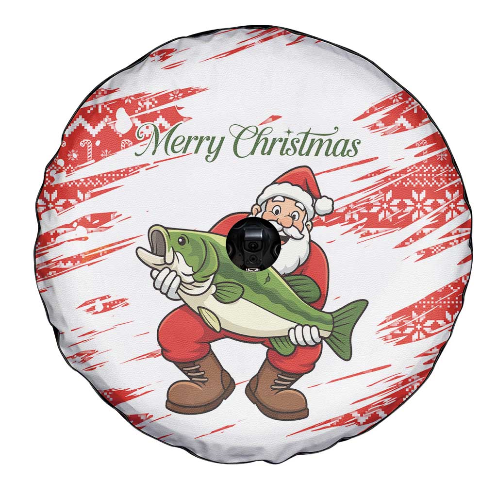 Christmas Fishing Spare Tire Cover with Santa Claus Fish Tree and Red Snowflake Pattern - Wonder Print Shop