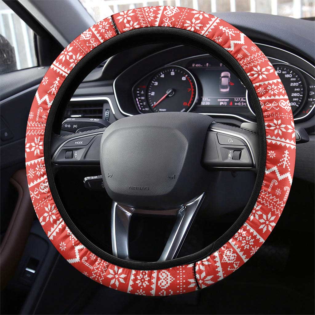 Christmas Fishing Steering Wheel Cover with Santa Claus Fish Tree and Red Snowflake Pattern - Wonder Print Shop
